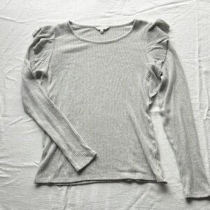 Lucky Brand Ribbed Long-Sleeve Top with Ruffle Shoulders — Gray